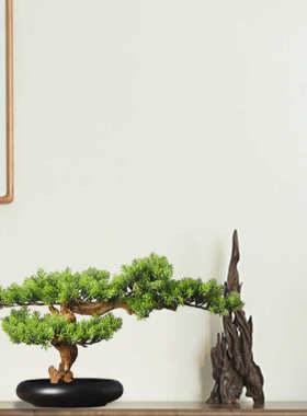 新中式仿真迎客松禅意摆件客厅酒店玄关盆景绿植小盆栽桌面装饰品