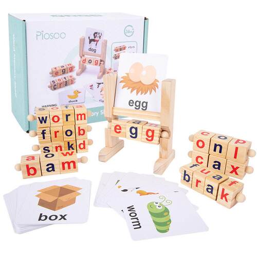 Wooden Reading Blocks Short Vowel Rods Spelling Games记忆架 - 图3