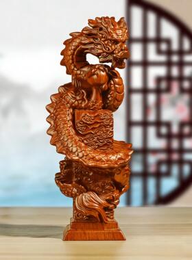 龙凤呈祥厅黑檀花梨木雕饰品摆件吉祥物实木家居客工艺品结婚礼物
