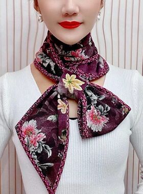 复古长条花卉围巾耳朵巾风披肩
