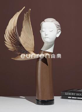 现代约客厅侘物寂风JTG摆件样板房间售简楼处人天使塑软雕装饰品