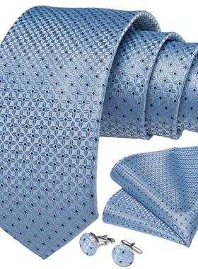 Luxury Blue Plaid Dot Silk Ties For Men Solid Wedding Access