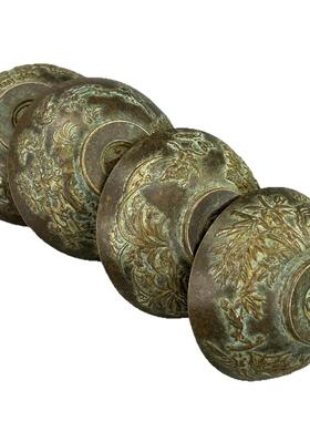 古玩铜碗收藏仿古青铜梅兰竹菊小碗碟子一套四个铜碗家居摆件茶碗