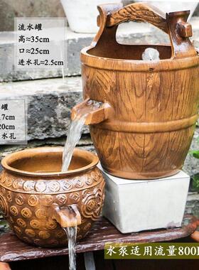 大陶号瓷陶罐流水水过滤生态养鱼低吸泵瀑覆古C水培盆布鱼缸摆件