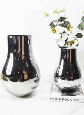 北欧玻璃电镀银色花瓶家居插花客厅装饰品摆件艺术售楼处饰品
