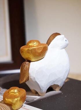 “马上有钱！”手工木雕小摆件可爱创意办公室桌面招财好运装饰品