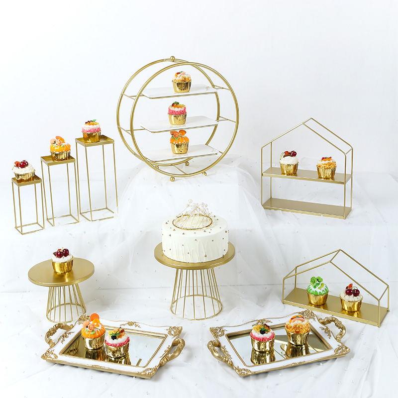 欧式金色烛台高脚蛋糕架婚庆宴会铁艺装饰水果盘甜品盘西点展示架