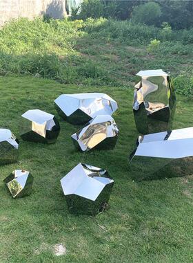 不锈钢水滴几何块面石头雕塑大型金属鹅卵石广场造型镜面铁艺摆件