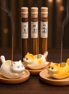 装饰品创意萌猫线香檀香装饰摆件