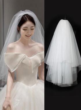 头纱新娘主婚纱缎面软纱婚礼主纱仪式求婚领证超仙蓬蓬纱头饰韩式