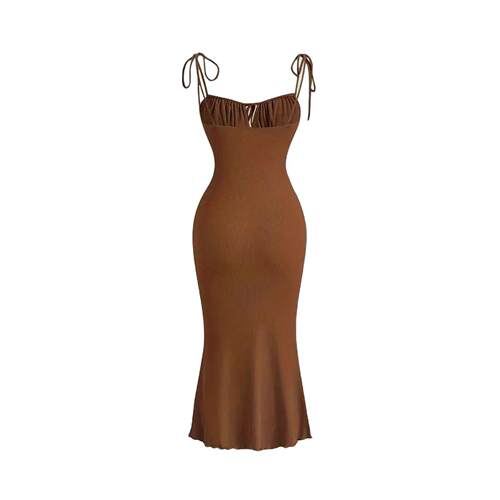 Womens Plain Ruched Tie Front Cami Dress Elegant Sleeveless - 图3