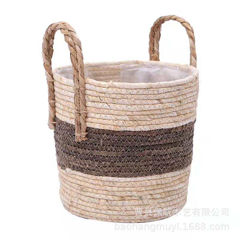 Straw flower pots and rattan flower baskets, straw woven blue and green radish decorative green flower baskets, home furnishings baskets