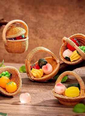 微景观创意仿真微缩装水果蔬菜竹编果篮子小摆件 diy治愈系装饰品