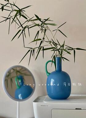 法式中古玻璃花瓶简约高级餐桌边柜摆件干花仿真花花器