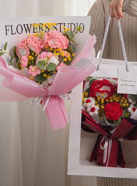 送妈妈永不凋谢干花礼物母亲节康乃馨针织花束玫瑰百合毛线编织花