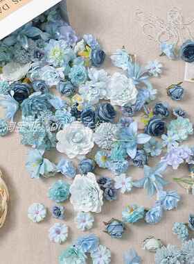 蓝色系仿真花 假花绢花DIY手工花环材料古风汉服簪花学士帽装饰花