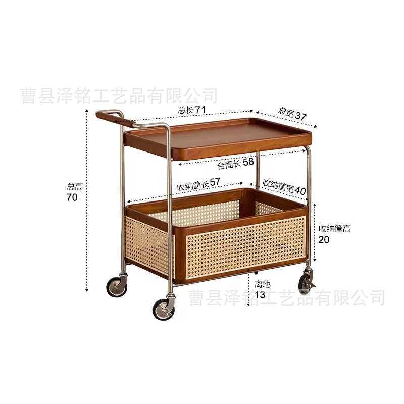 中古风实木小推车复古推餐车边几零食收纳置物架藤编置物架小推车,淘宝优惠券,粉丝福利购,淘宝优惠卷