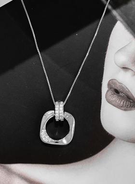 银色几何吊坠项链女轻奢小众简约高级感锁骨链秋冬时尚毛衣链配饰