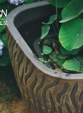 高档御三泥水大花盆鱼缸落地摆装件庭园院林陶瓷仿古大缸花坛阳台