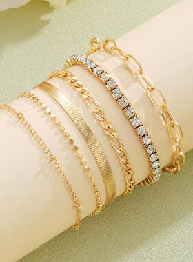 6-piece bracelet set欧美跨境新款时尚气质锆石链条手錬6件套装