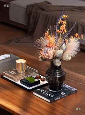 意式轻奢样板间茶几桌面配搭托盘组饰合软装品酒店花纸瓶巾t$*&sd