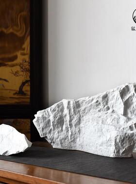 新中式假山石头装饰品铁壶茶具组合摆件售楼处书房展示台面艺术品