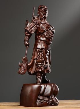 黑檀木雕关公像摆件实木武财神关羽家居客厅玄关办公装饰工艺礼品