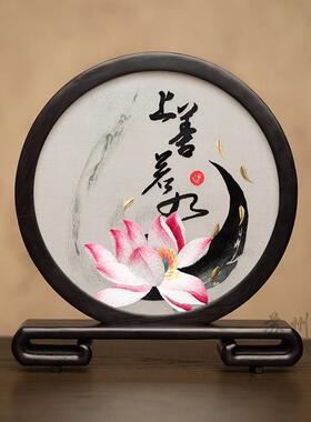 高档苏州刺绣摆件古典中屏桌面摆台花绣式创意小台鸡翅木精美屏风