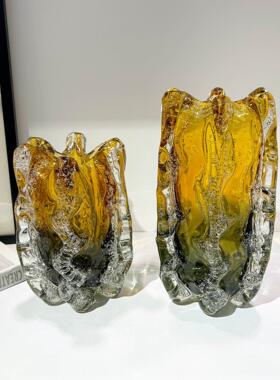 高档加厚水晶琥珀色琉璃花瓶插花水培样板间客厅玄关餐桌艺术摆件