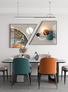 现代新中式餐厅装饰画饭厅墙面餐桌创意梯形组合壁画客厅暖居挂画