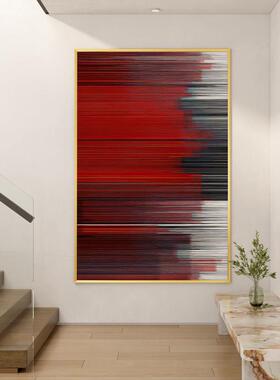 现代轻奢入户玄关装饰画红色抽象线条艺术背景墙壁画客厅竖版挂画