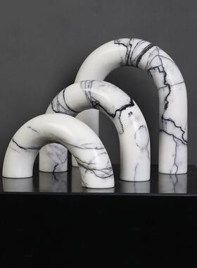 现代大理石拱形摆件样板房几何装饰客厅电视柜桌面摆设工艺品轻奢