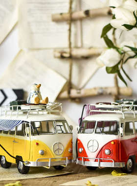 JK慕空间 北欧现代铁艺餐车面包车创意摆件家居饰品 酒吧卧室摆件