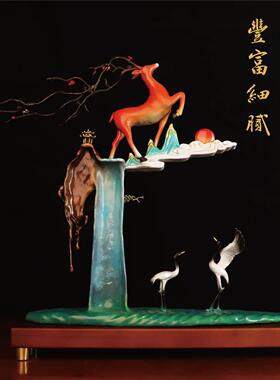 彩铜摆件鹿鹤延年招财鹿桌面装饰一鹿高升工艺品酒柜玄关乔迁礼物