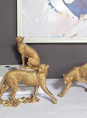创意金钱豹摆件办公室装饰乔迁新房客厅电视柜摆件开业送礼工艺品