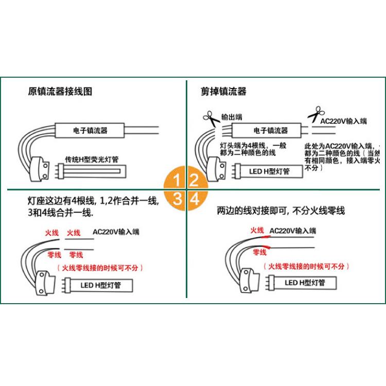 四针超亮LED灯管吸顶灯长条改造2G11替换三基色h型55Wled日光灯管