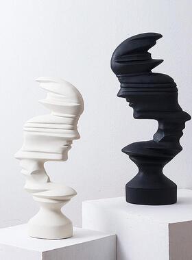 欧式简约抽象黑白双向人脸雕塑摆件客厅卧室玄关电视柜家居装饰品