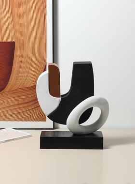 现代 ins风抽象艺术拼色木纹雕塑别墅客厅玄关装饰柜创意家居摆件