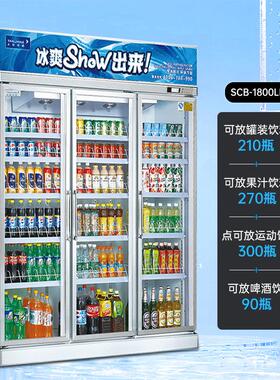 天翔冷链商用立式饮料冷藏展示柜 哑光银双门风冷式三门冷饮柜
