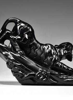 黑色木雕老虎摆件家居客厅摆设生肖虎实木送礼办公桌面装饰品礼品