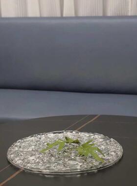 现代简约欧式新中式波浪纹凹凸圆形托盘摆件样板房售楼处软装饰品