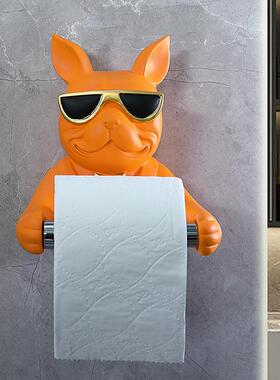 卫生间狗狗纸巾盒轻奢法斗犬纸巾架厕所创意北欧壁挂免打孔卷纸器