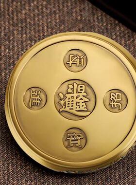 黄铜铜缸山水底座摆件招财进宝款摆放聚宝盆香炉金属座架覆古怀旧