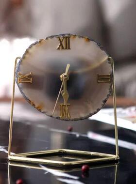 简约现YIN代瑙石钟客座钟样厅件板间书房卧室玄关台钟玛摆软装饰