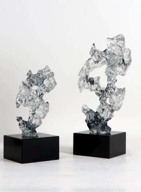 新中式仿MC-TY-62真摆烟灰色太石件家居饰品软创湖意客厅电视柜办