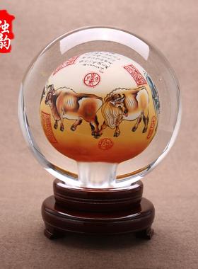 正品五图牛年摆创牛意礼件品中送国风内画球领导特色办公室桌面