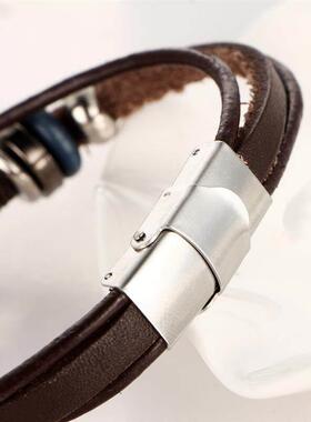 Vintage flower Turquoise mens Leather Bracelet绿松石皮手錬