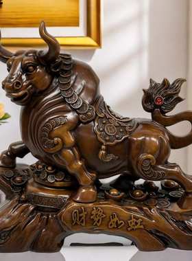 源头工厂树脂工艺品牛摆件财势如虹办公室前台桌面装饰品仿木