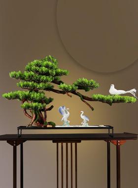 禅意新中式仿真迎客松摆件玄关柜办公室客厅软装饰酒店盆景观绿植