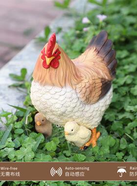 农场仿真公鸡感应发声趣味庭院装饰摆设别墅花园造景户外母鸡摆件